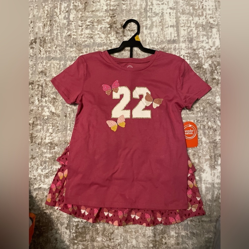 Wonder Nation Kids Pink Butterfly Top and Tiered Skort Matching Set size 10-NWT